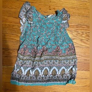 Staccato Women’s Teal Floral Boho Print Halter Sleeveless Blouse size Small